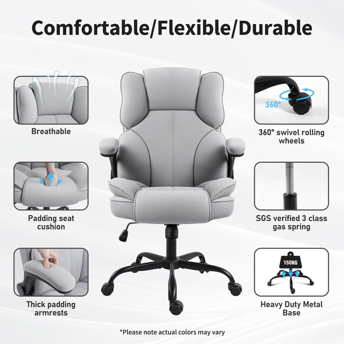 GGCIR Office Chair,Desk Chair with 90° Flip up Armrest,Computer Chairs for Adjustable Height, Comfortable for Office Home Gaming(Grey Fabric)