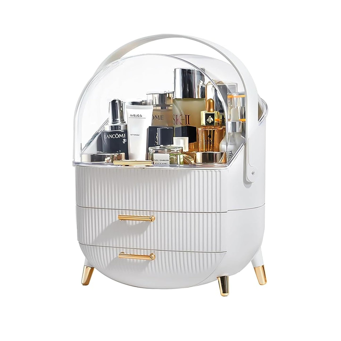 Zuvo Makeup Organiser with 2 Large Drawers ? Expandable Skincare & Cosmetic Storage for Vanity & Dressing Table ? White, Stylish & Durable