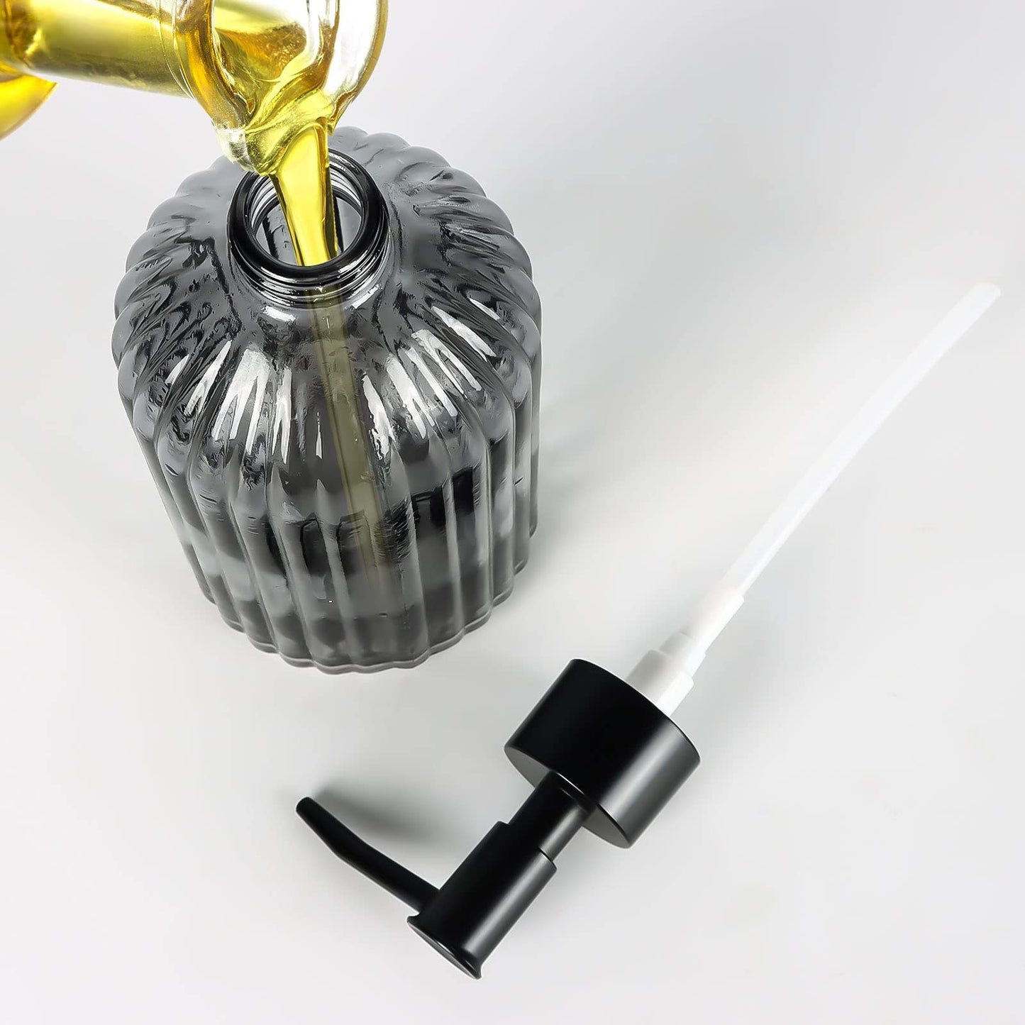Ulable 2 Pack Glass Soap Dispensers 400 ML/14Oz, Pump Bottle Dispenser Grey