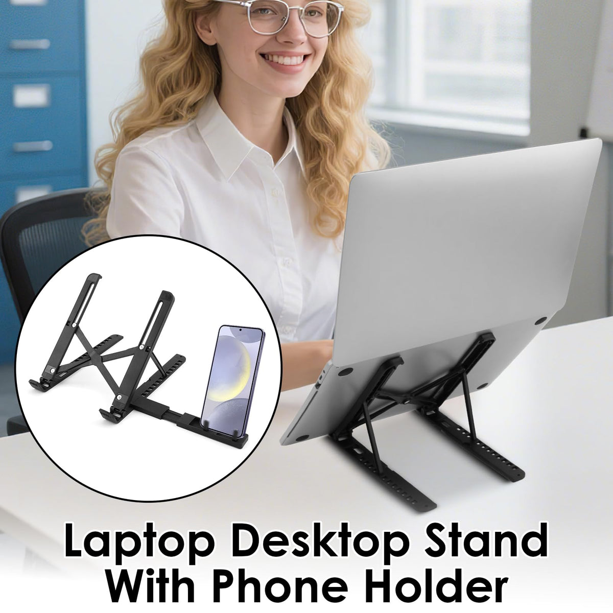 pawpoem Laptop Stand for Desk, Adjustable Laptop Riser, 12 Height Levels Portable, Foldable Notebook Stand