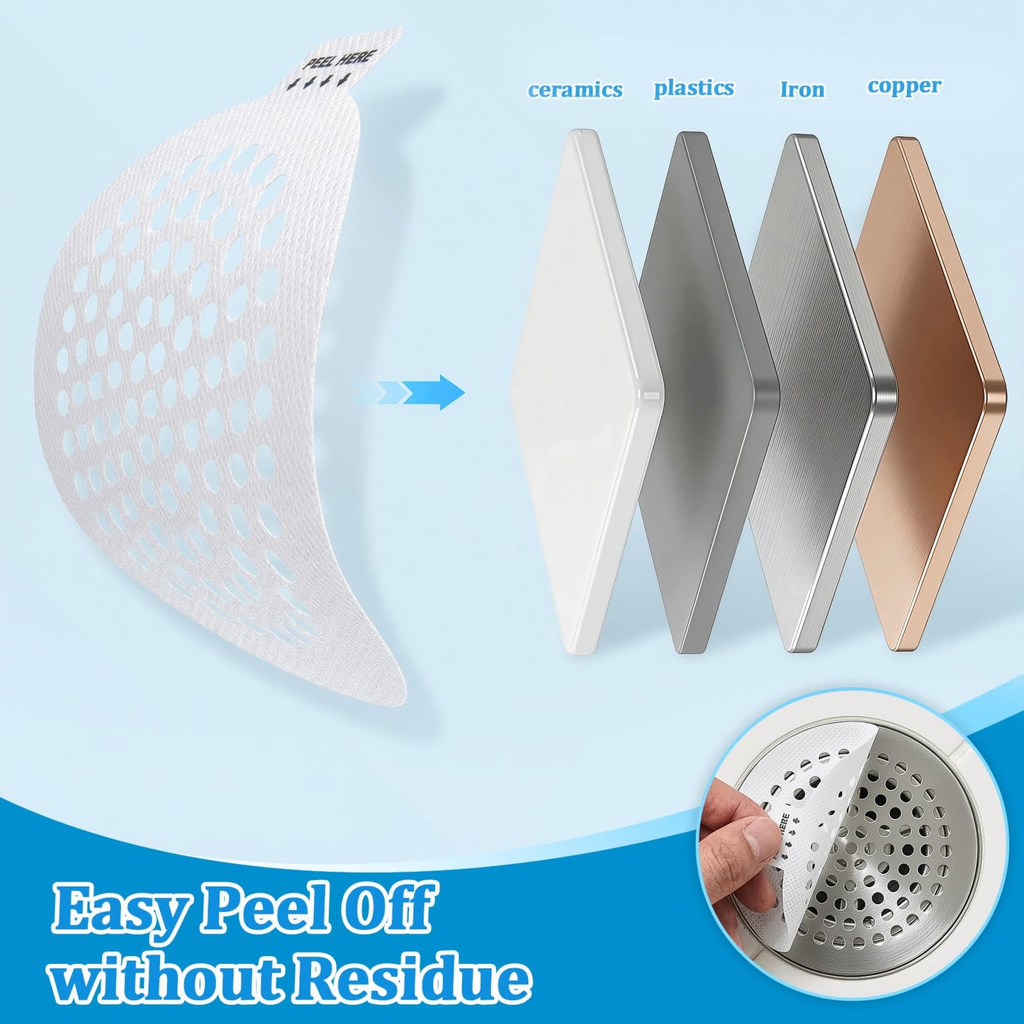 Disposable Shower Drain Hair Catcher, 38 Pack Mesh Drain Covers Strainers, Stop Hair Clog Stickers-Easy Peel Remove