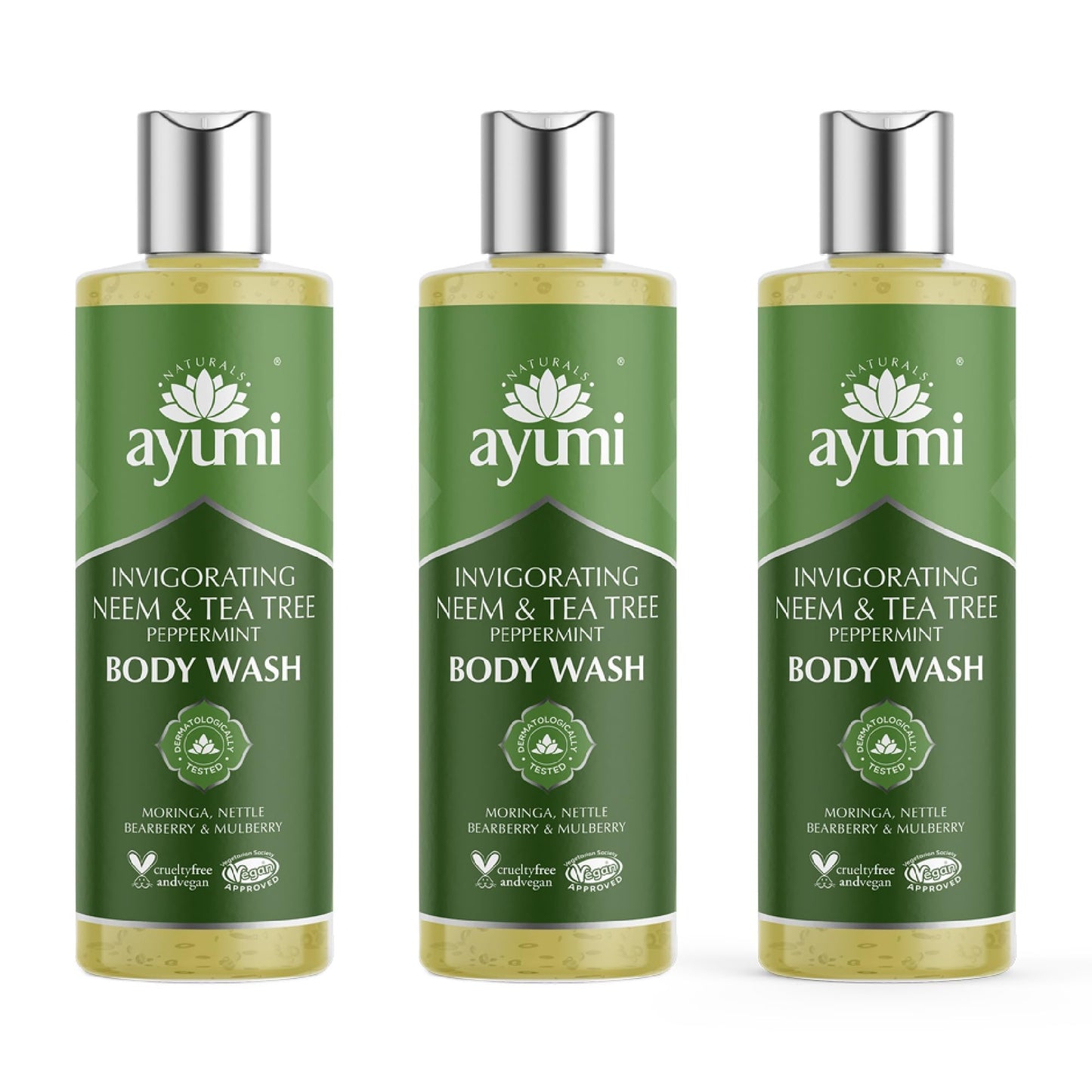 Ayumi Neem Body Wash for Oily Skin | Acne Body Wash with Tea Tree Oil | Itchy Skin Wash with Nettle Extract | Moisturising Shower Gel with Moringa Oil