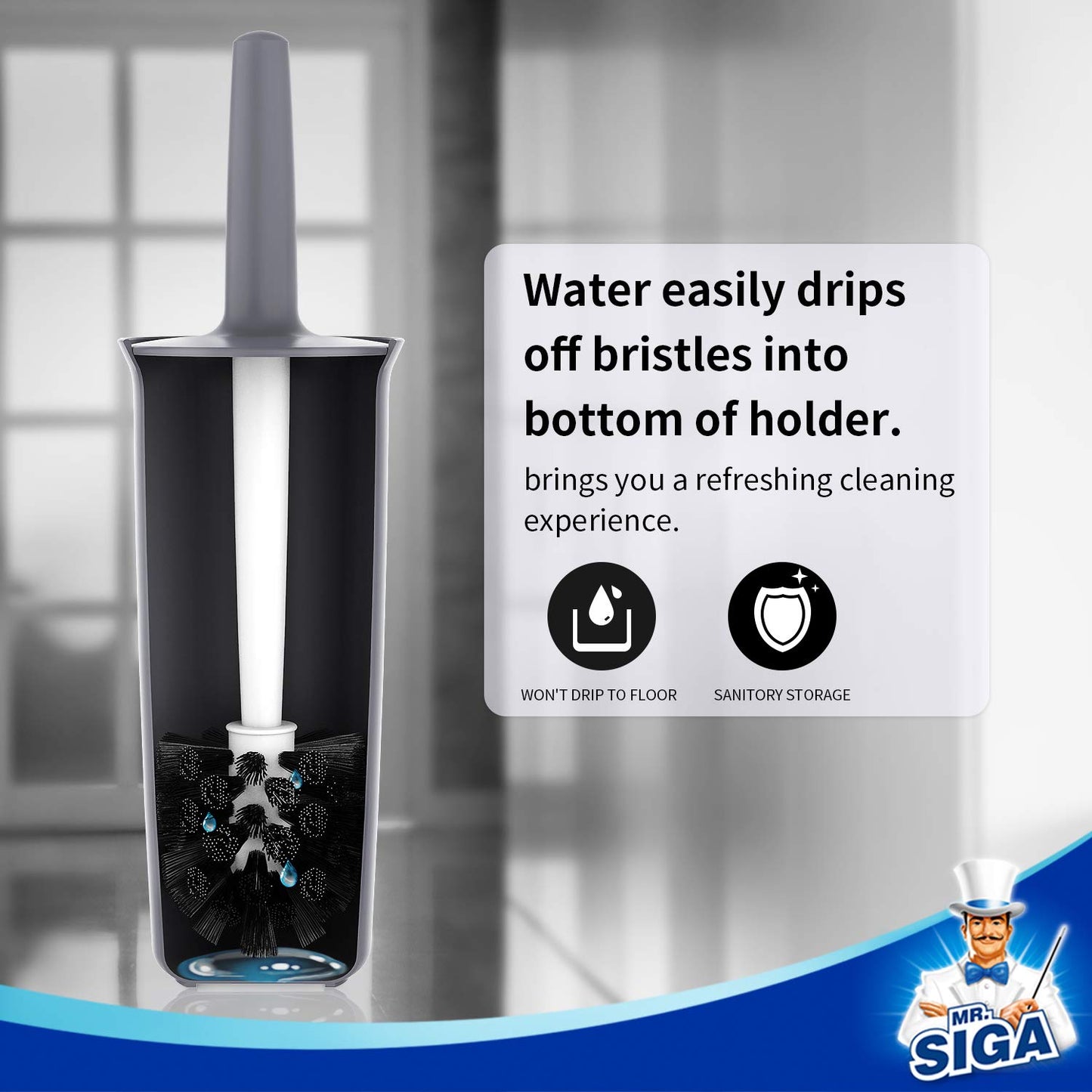 MR.SIGA Toilet Bowl Brush and Holder for Bathroom, grey, 1 Pack