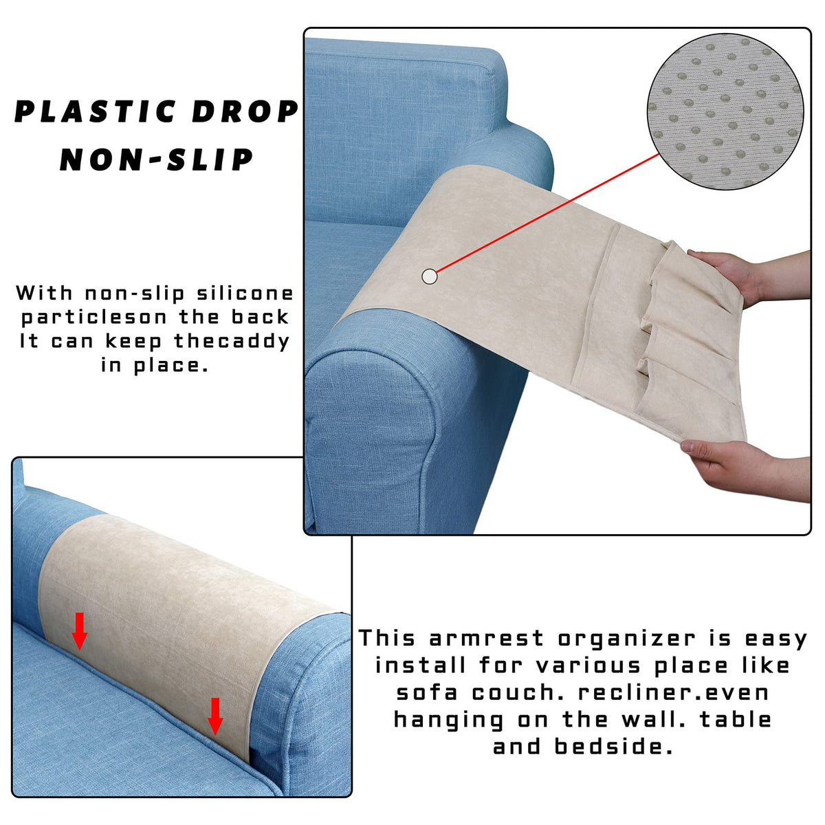 NB Sofa Armrest Organize remote holder bedside caddy organizer with 5 pockets,non-slip couch remote control holder couch armchair caddy accessories