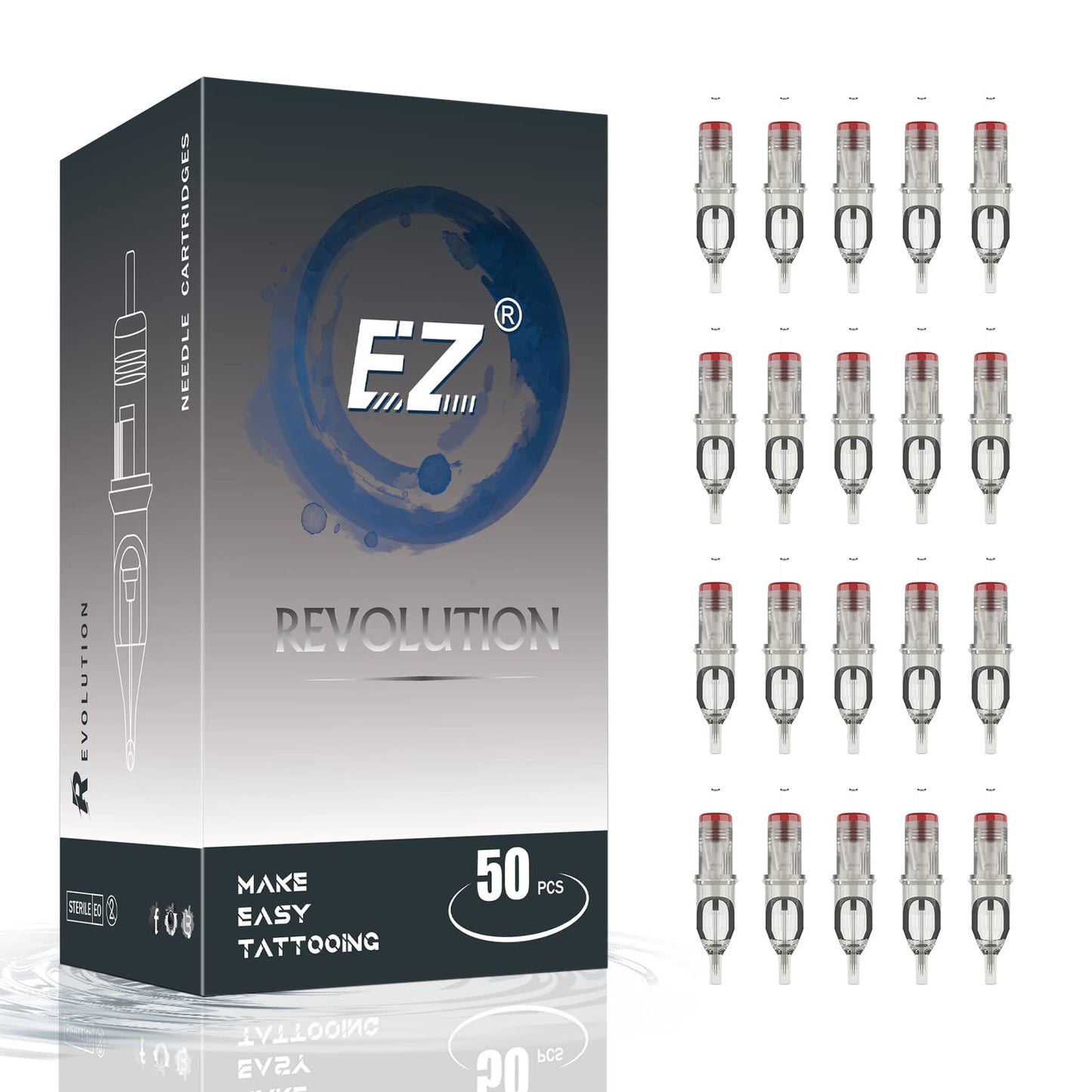 EZ Tattoo Cartridge Needles Assorted - 50Pcs #10 Mixed 7RM 9RM 11RM 13RM 15RM Bugpin Round/Curved Magnum Tattoo Needle Cartridges for Tattooing