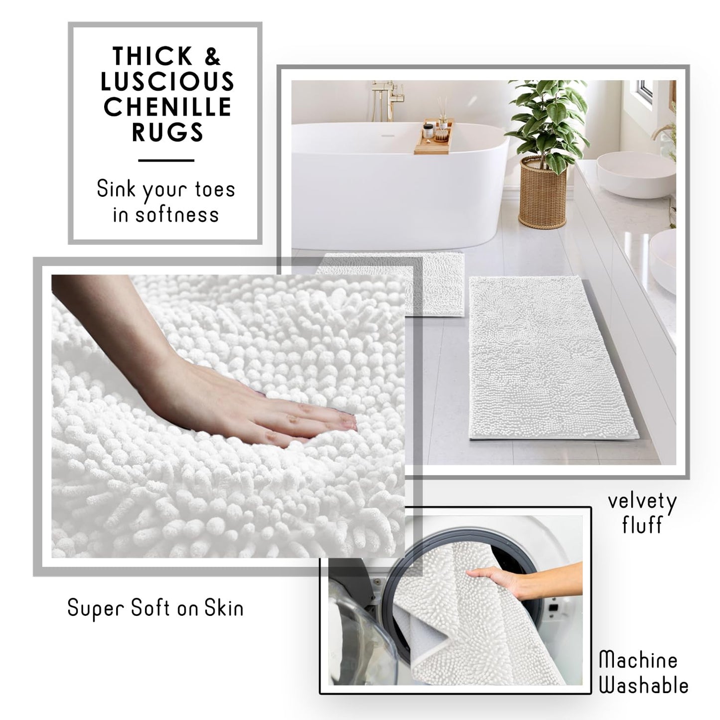 Clara Clark Bathroom Accessories Set - Bathroom Accessory Set with Shower Curtain Set, Toilet Brush, Trash Can & Soap Dispenser & Rugs