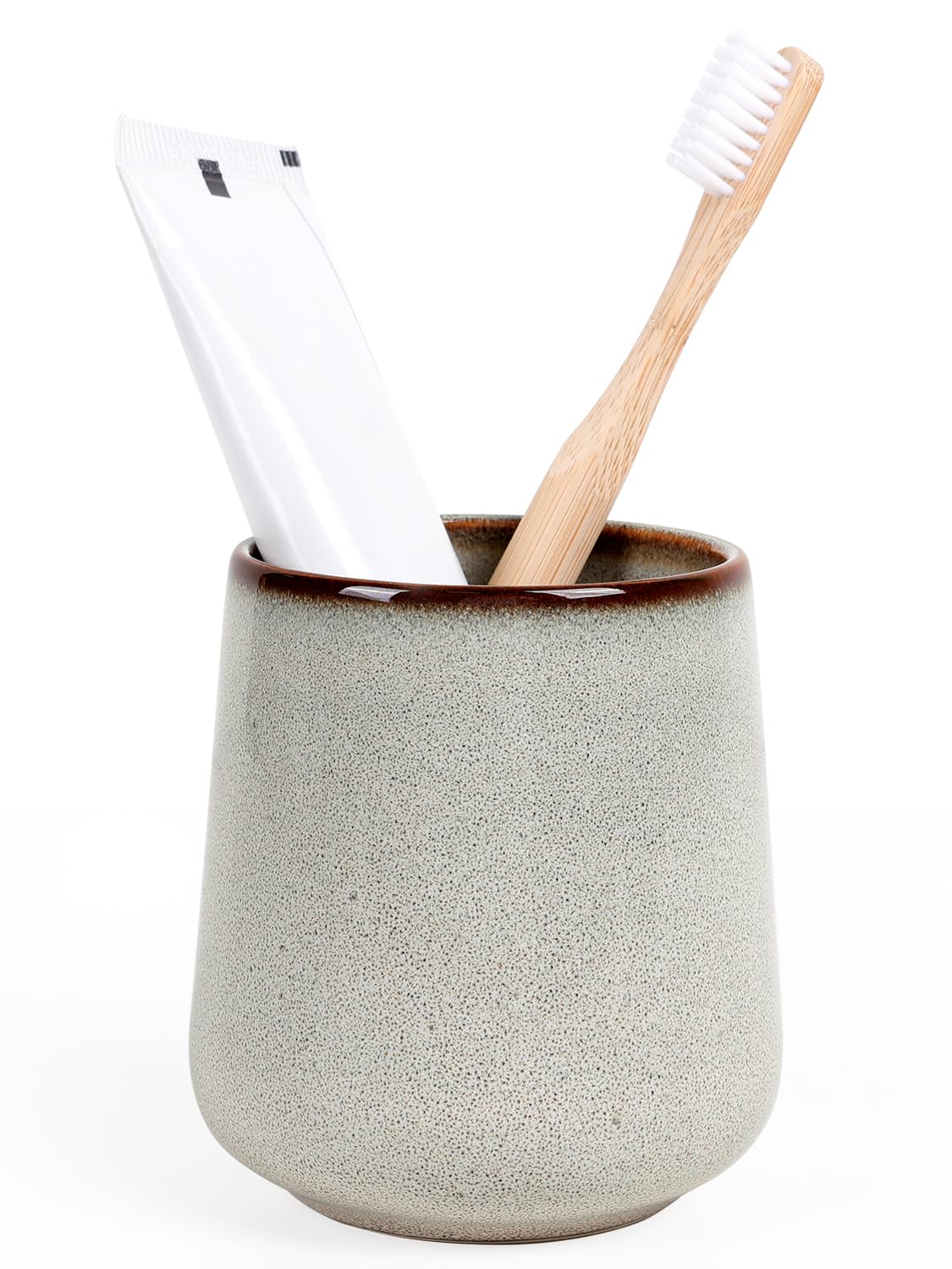 Autumnlife Toothbrush Holder Ceramic, 12 oz Reusable Mouthwash Cup Bathroom Toothbrush Cup, White Brown Reactive Glaze Toothbrush Holders for