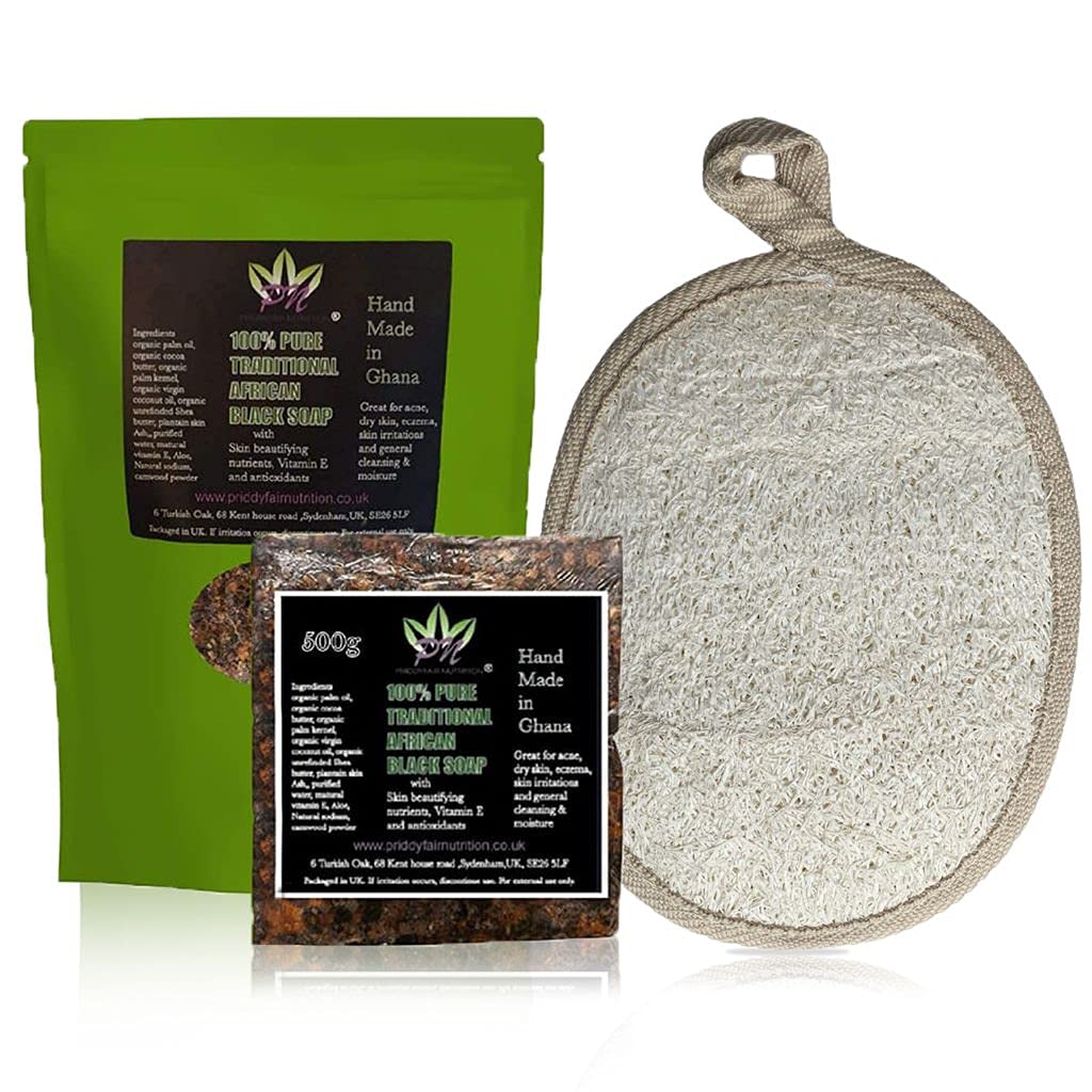 Supreme Quality Traditional Organic African Black soap bar 504g with Osun red camwood powder and other skin beautifying ingredients combats dry