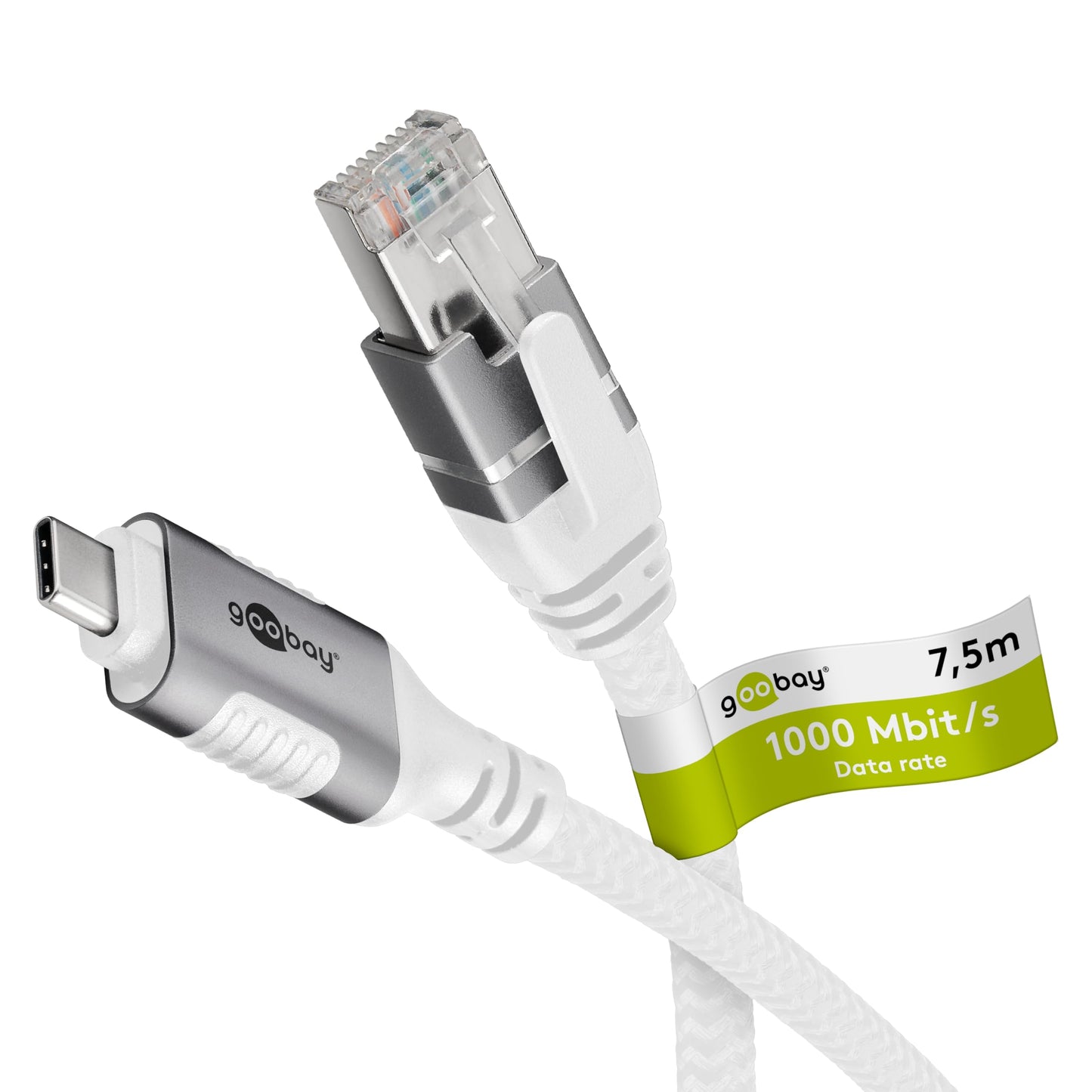 Goobay 7.5 m LAN to USB Cable 1 Gbit Data Transfer - USB C 3.1 to RJ45 Ethernet CAT 6 Cable Connects Router and Smartphone - LAN Cable Adapter for