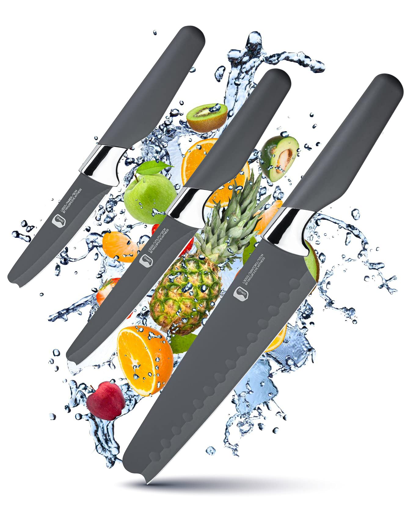 Taylors Eye Witness 3pc Kitchen Knife Gift Set Shield? Range of Knives Designed with Safety in Mind. Unique Rounded Protection with Small Utility