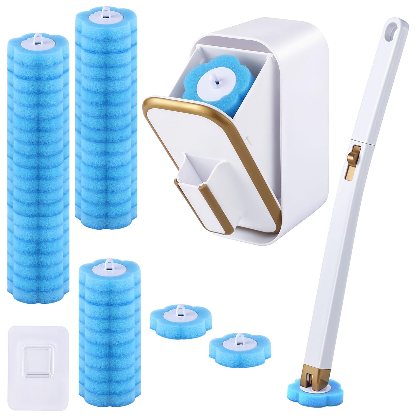 Disposable Toilet Brush with 48 Refills, Wall Mounted Toilet Brush with Holder, Toilet Bowl Brush Set with 1 Toilet Wand, 1 Storage Box for Bathroom