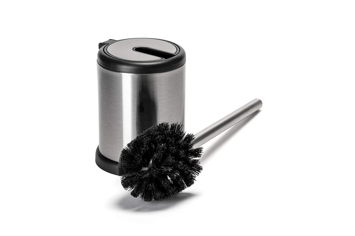 Croydex Auto Closing Toilet Brush, Chrome, H 385mm x W 144mm x D 114mm