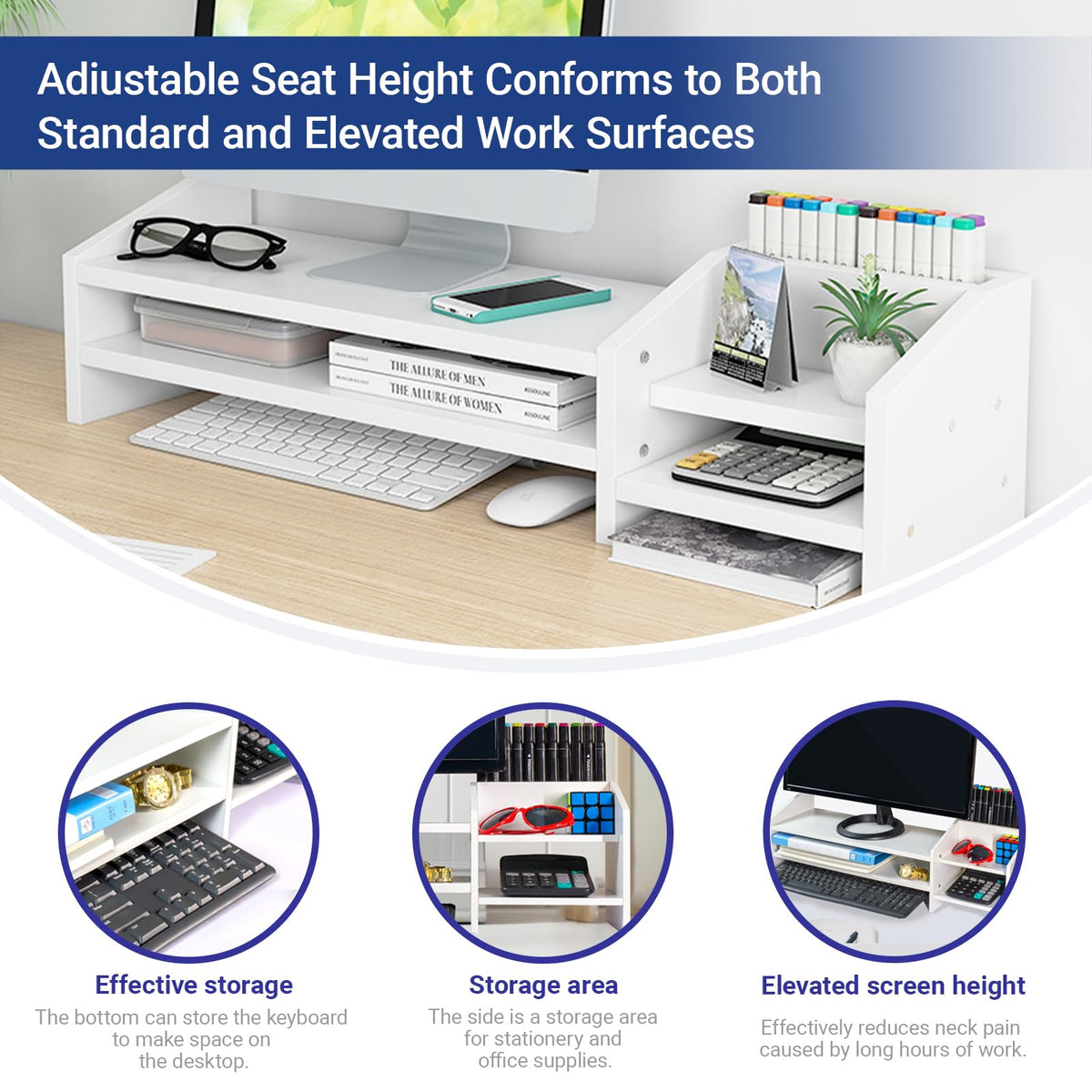 Catekro Monitor Stand Riser, 2 Tiers Wood Monitor Riser Stand with Storage Organizer