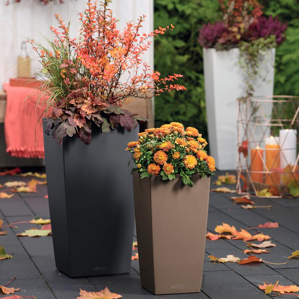 Lechuza CUBICO Color 30 Self Watering Planter Garden Plastic Indoor and Outdoor Flower Plant Pot with Drainage Hole H56 L30 W30 cm Nutmeg