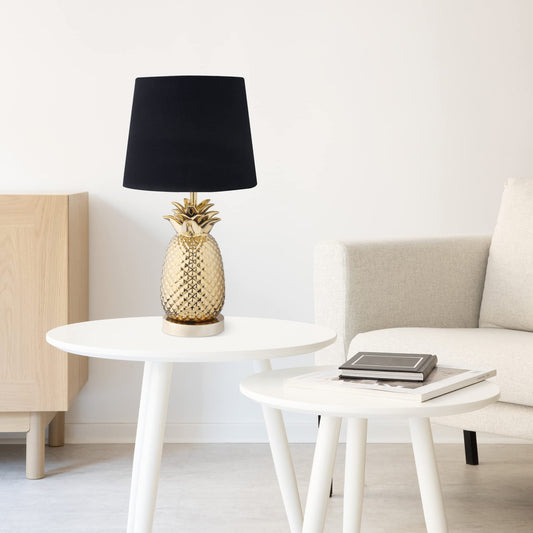 Navaris Black Linen Lampshade - 22CM Contemporary Design Modern Lamp Shade for Lights with Golden Inner Lining - Set of 2, Suitable for E27 Lights