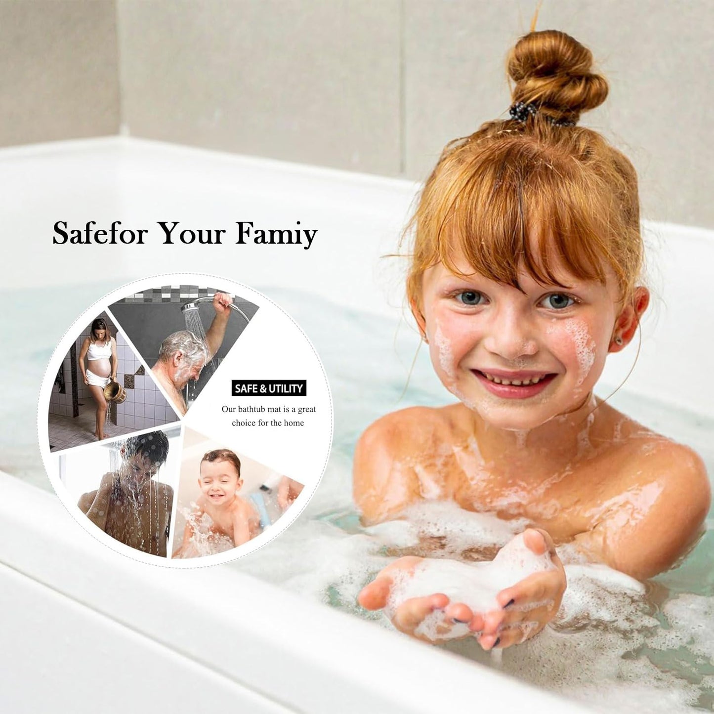 Senshuomy Bath Mat with 200 Suction Cups, Non-slip, Anti-Mould Shower Mat for Bathroom Tubs, Bpa and Latex-Free, Machine Washable, 100 X 40 cm