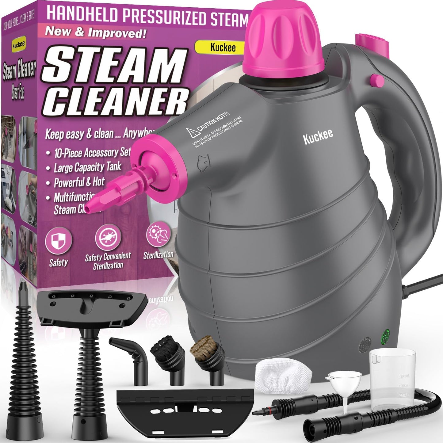 Steam Cleaner, Hand Held Steamer for Home Car, 10 Accessories Carpet Furniture Cleaner Machine, Portable Steaming Cleaner for Couch Grout Upholstery