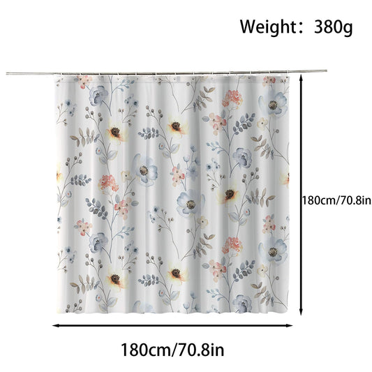 FAIRYGATE Shower Curtains for Bathroom Outdoor Waterproof Garden Floral Shower Curtain Watercolor Flowers Fabric Set Decorative Botanical Leaves