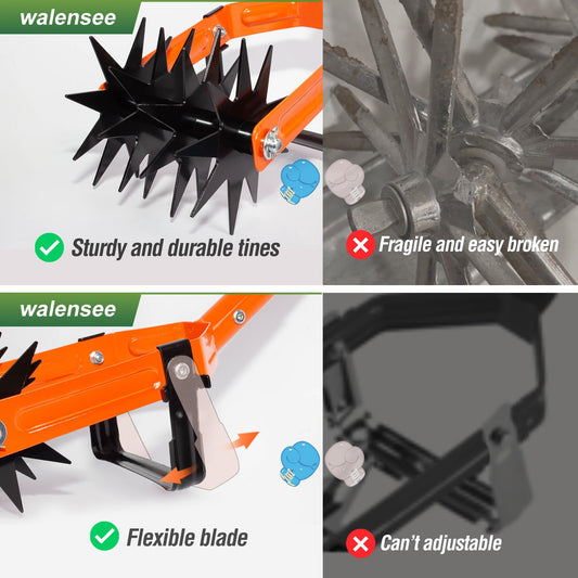 Walensee Rotary Cultivator Tool, Adjustable Garden Hand Tiller with Stainless Steel Pole, 2-in-1 Garden Weeder and Crumbler Soil Cultivator Tool for