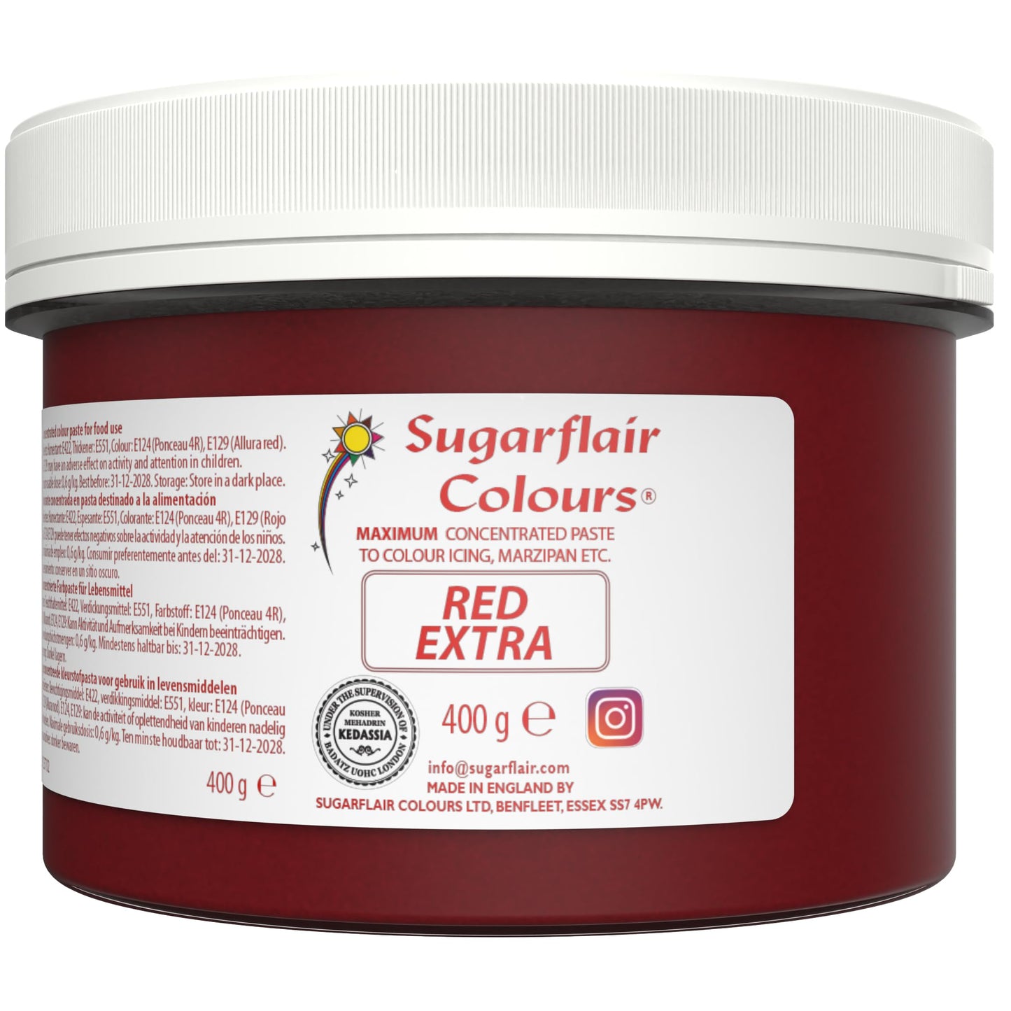 Sugarflair Red Extra Food Colouring Paste, Maximum Concentrated Food Colouring for Buttercream, Sugar Paste, Royal Icing, Cake Decorations and More!