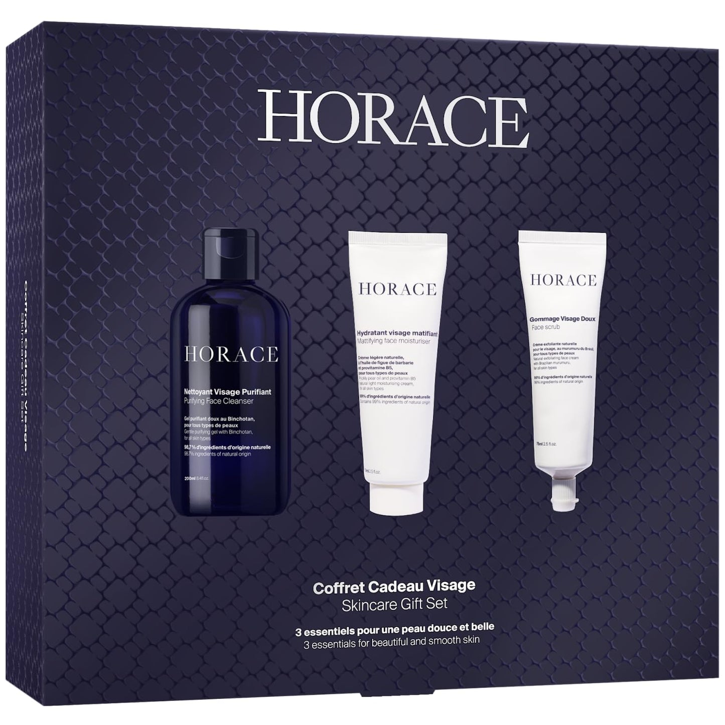 HORACE Face Kit for Men - Gift Set with Purifying Face Cleanser, Gentle Face Scrub, and Mattifying Face Moisturiser - Skincare Set for Cleansing and