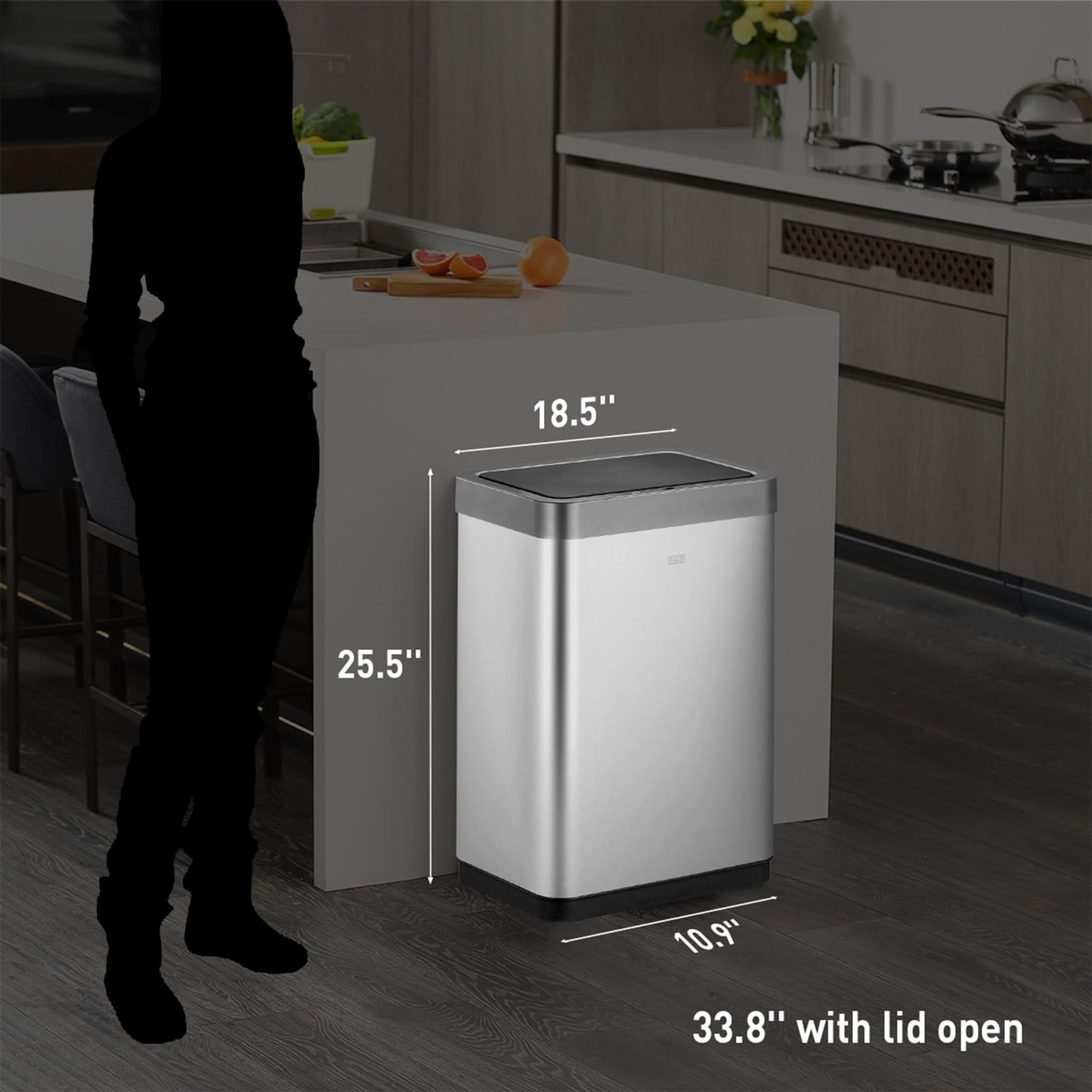 EKO Mirage X Recycling Sensor Kitchen Bin - Sleek & Hygienic Touch-free Dual Compartment Rubbish Bin, Perfect for Kitchen & Home, Stainless Steel, 40