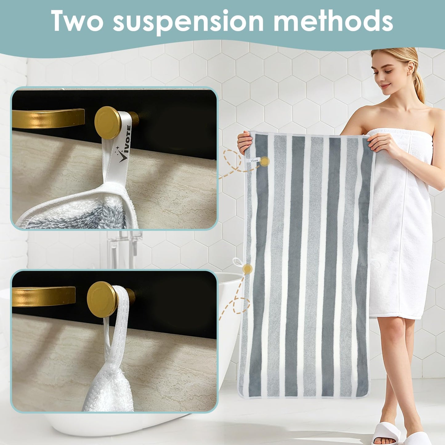 VIVOTE Hand Towel for Bathroom Large Hand Towels with Hanging Loop Grey