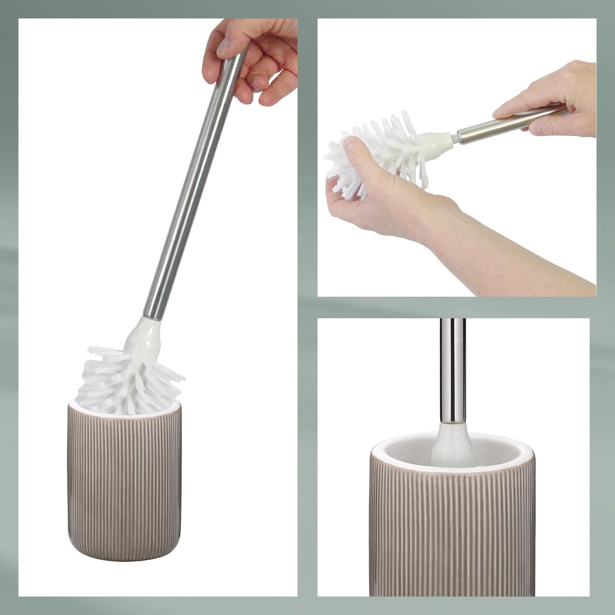 kela Ava 24423 Toilet Brush Set Diameter 10 cm Ceramic Stone Grey Stainless Steel Handle