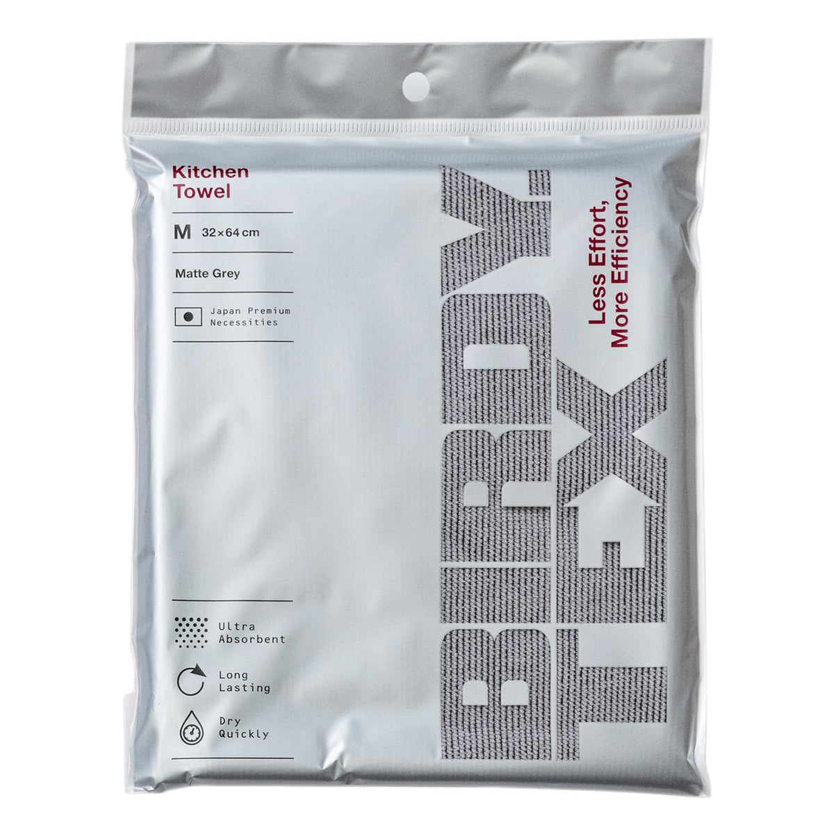 BIRDY. TEX Kitchen Tea Towel, Medium, Gray, Lint-Free, Ultra Absorbent, Fast Drying, for Dishes, Made in Japan 32x64cm