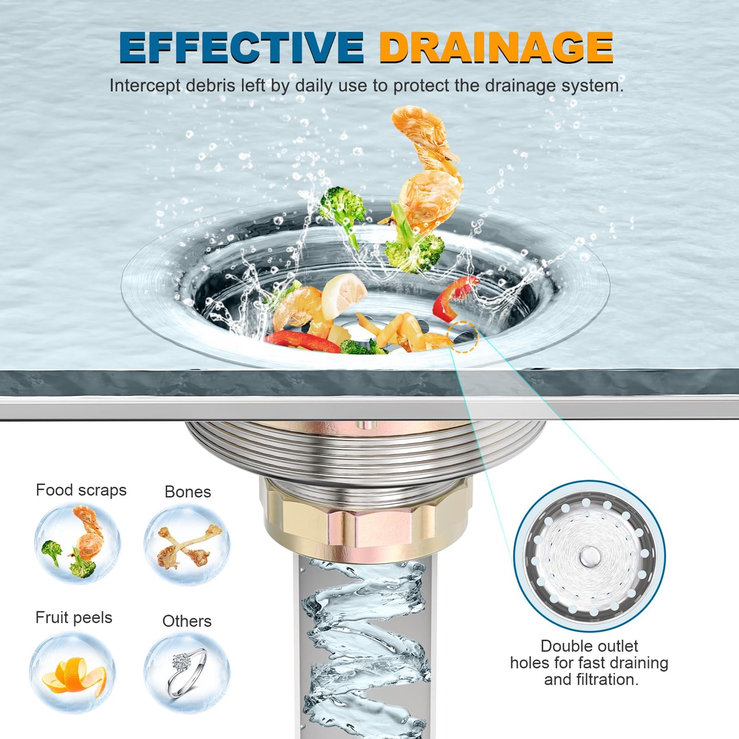 BOTEMY B9100 Kitchen Sink Drain Assembly Kit 3-1/2 Inch with Removable Stainless Steel Sink Strainer Basket Drain Stopper, Brushed