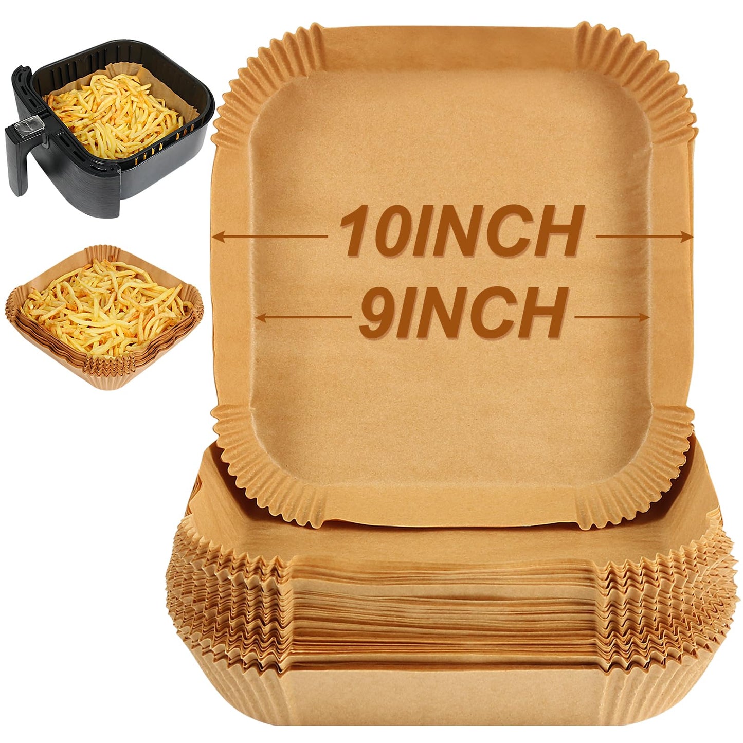 BYKITCHEN Air Fryer Paper Liners, 9 Inch Large Square Air Fryer Liners Disposable, Nonstick Air Fryer Parchment Paper Liners, Compatible with COSORI,