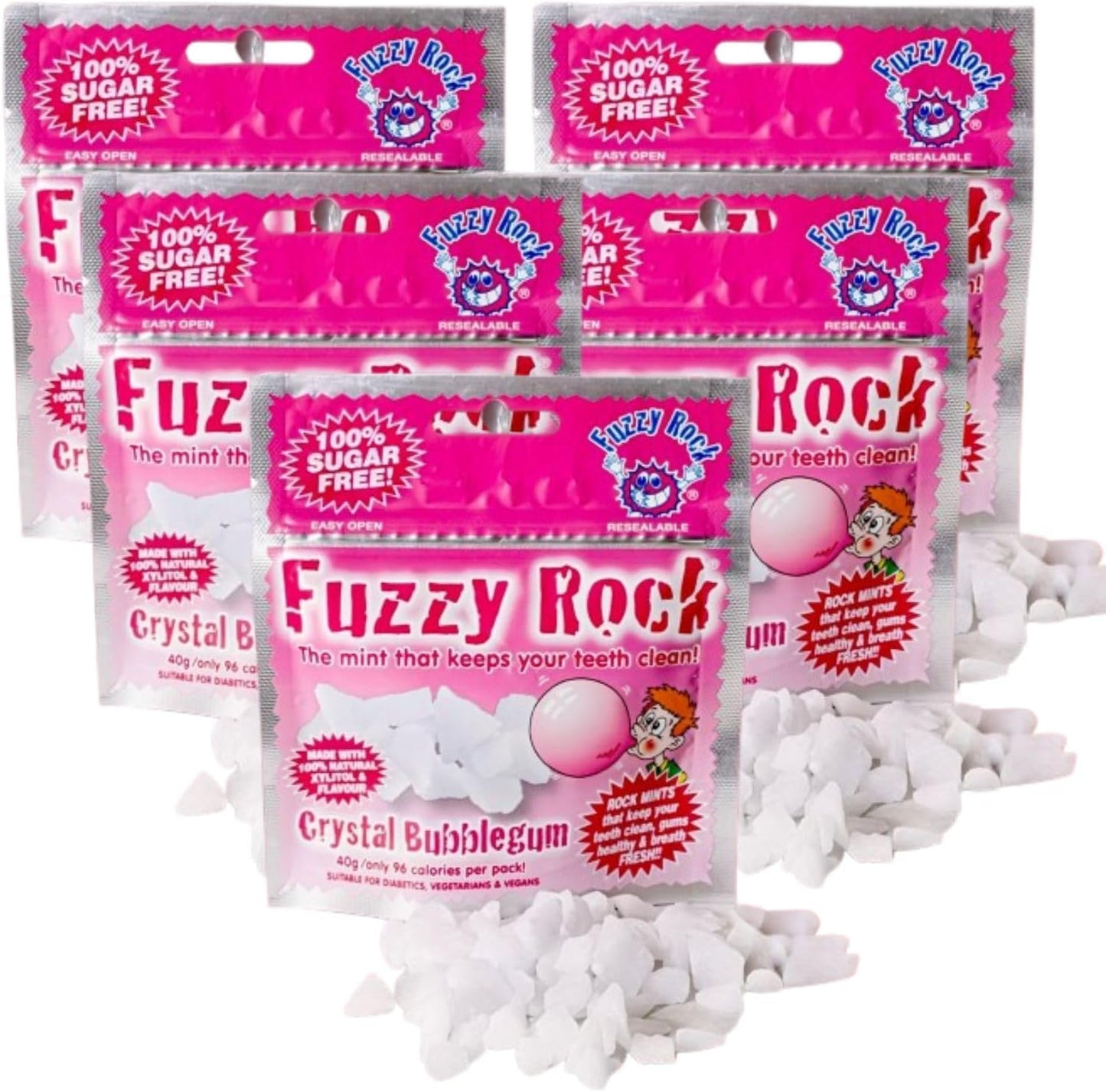 Fuzzy Rock Crystal Bubblegum Mints - Natural Sugar-Free Breath Freshener with Xylitol Crystals for Fresh Breath, Clean Teeth & Healthy Gums | Great
