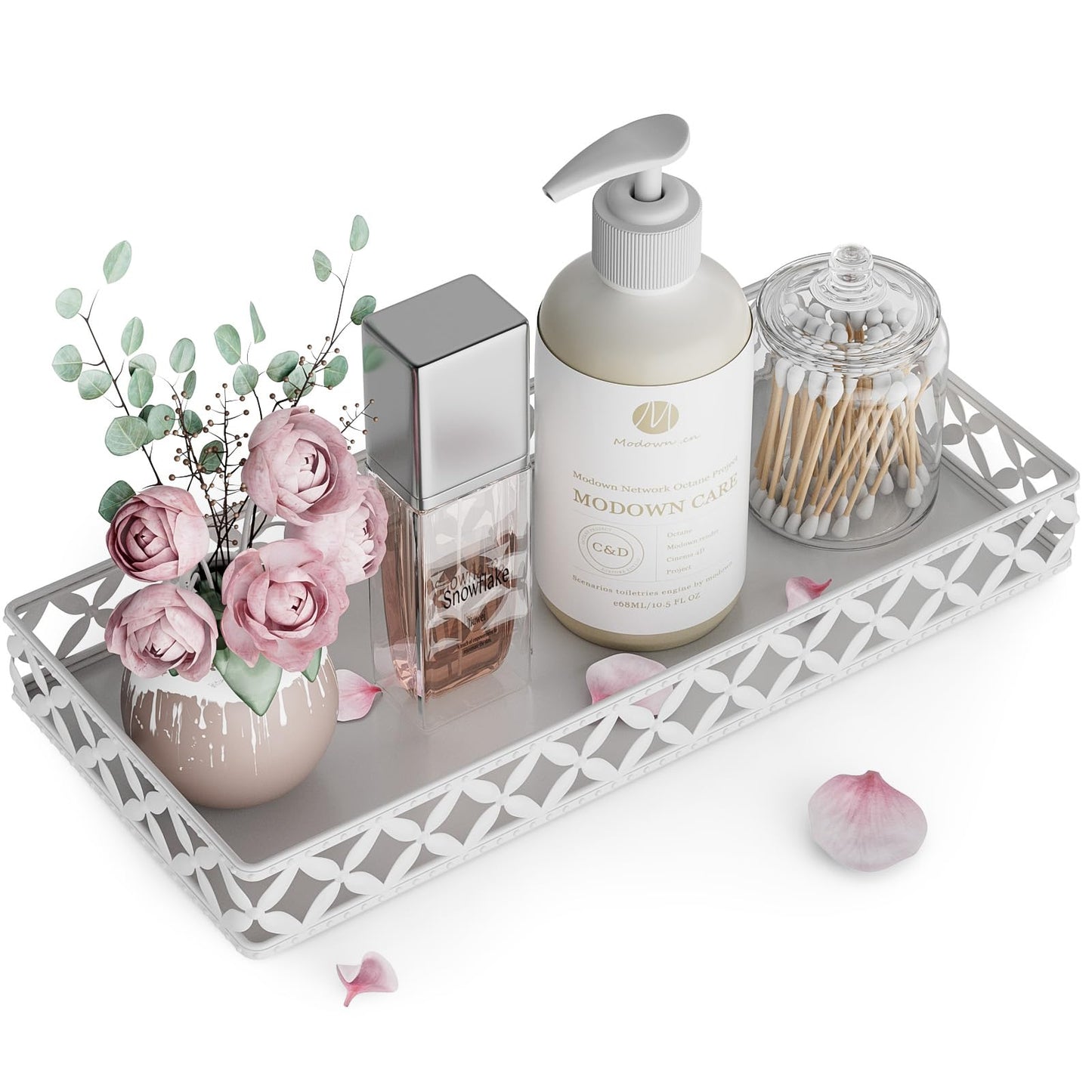 Bathroom Vanity Tray - Small Rectangle Decorative Tray - 11 Inch White Perfume Makeup Tray for Bathroom Counter