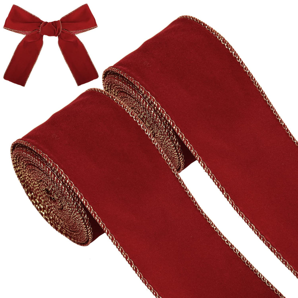 NAUZE 2 Rolls 2.5 Inch x 6 M Christmas Velvet Ribbon Wired Edge Velvet Ribbon for Gift Wrapping DIY Crafts Bow MakingWine red