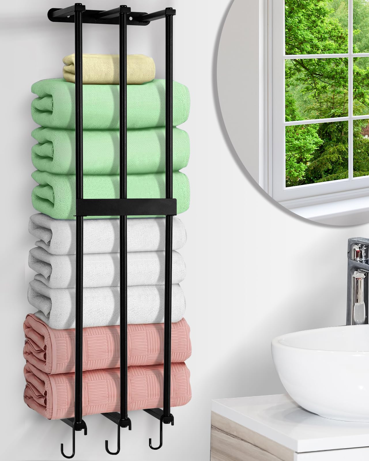 XIAPIA Towel Rack for Bathroom, Steel Towel Rail or Bathroom Wall, Wall Towel Rack for Rolled Towels Storage for Small Bathroom, Wall Mounted Towel