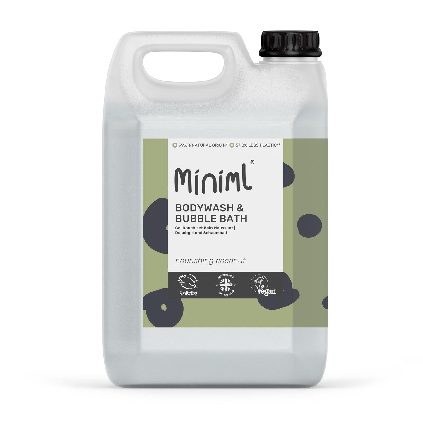 Miniml All Natural Body Wash and Bubble Bath - 5L Refill Moisturising Nourishing Coconut Vera Sensitive Skin Eco Shower Gel Bath Soak - Vegan Friendly