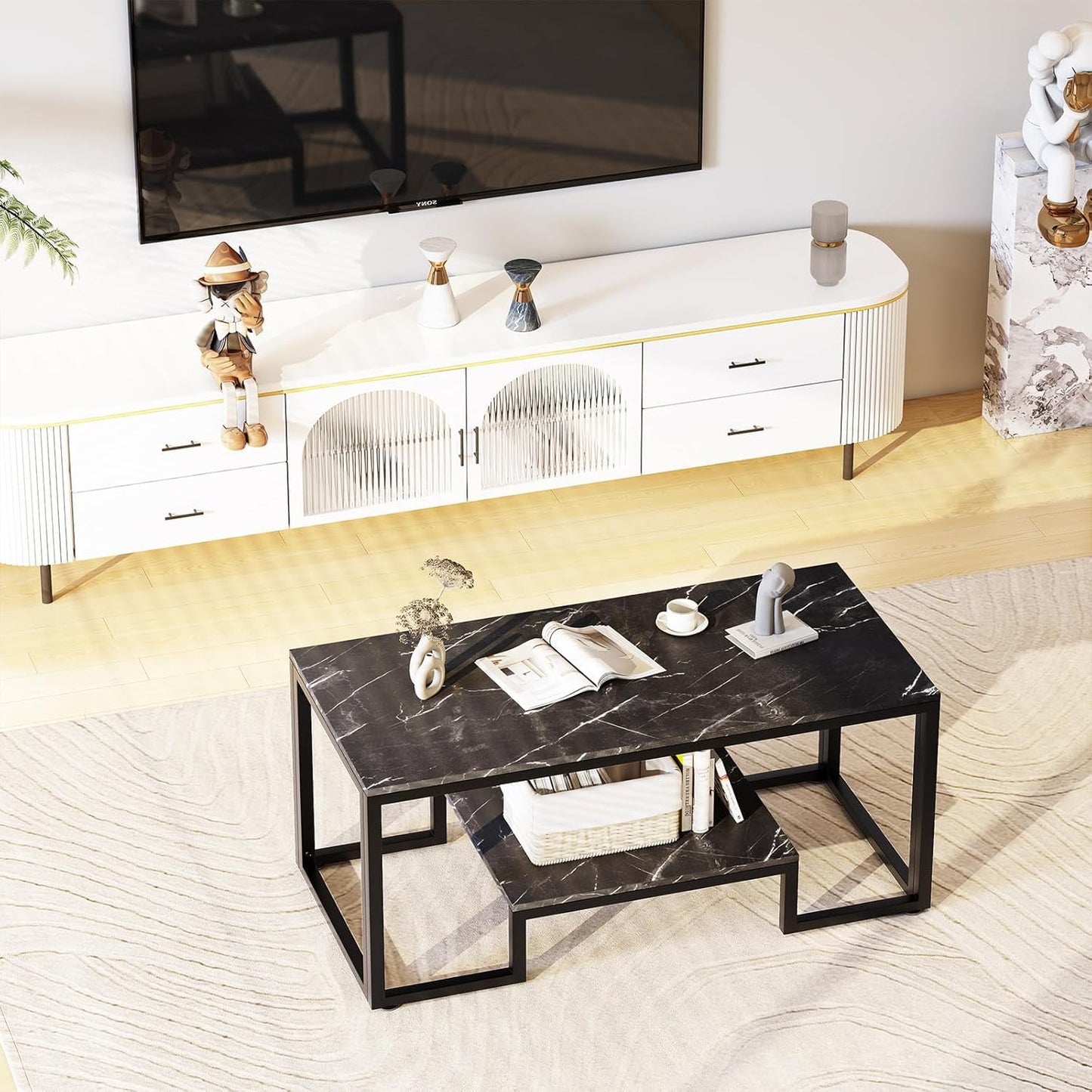 Coffee Table with Storage Shelf, Living Room Table with Metal Frame, Coffee Tables for Living Room, Center Table