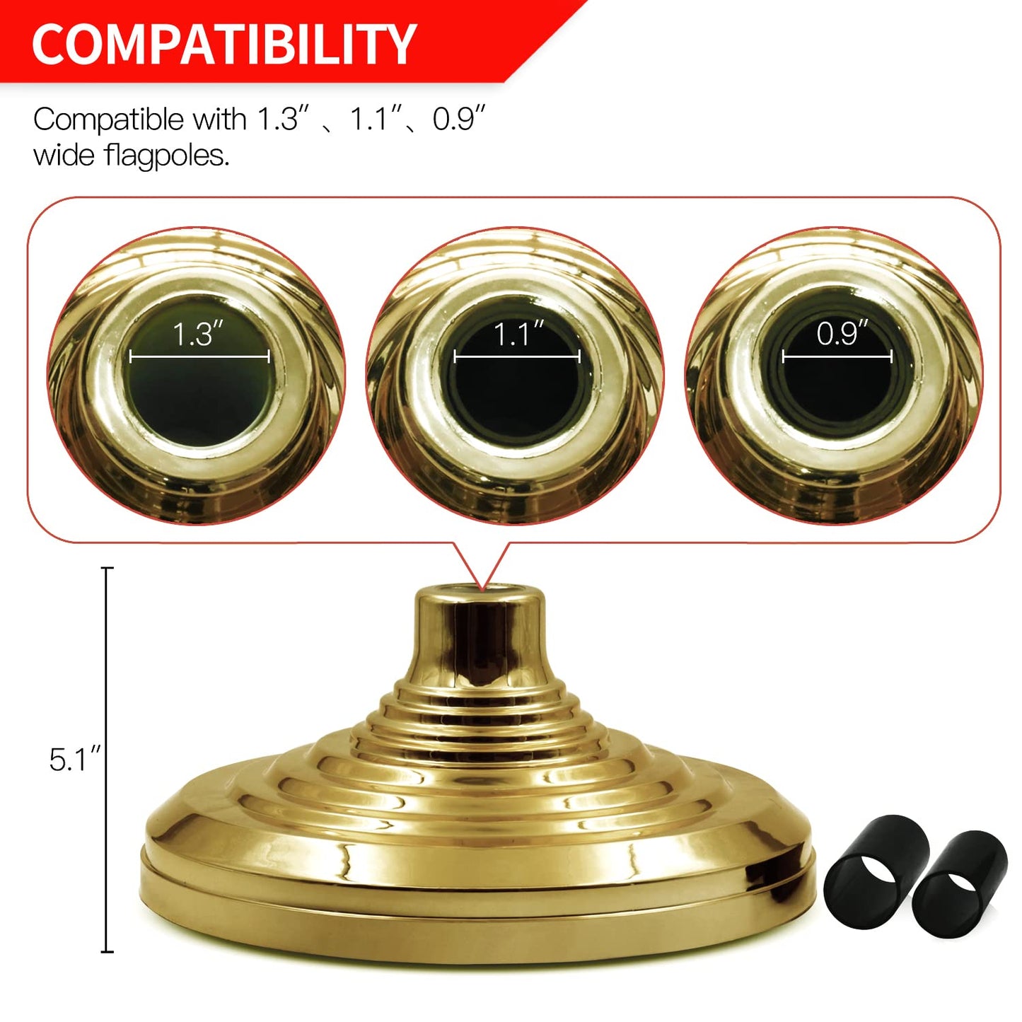 ANLEY Floor Stand Base For Indoor Flagpoles, Compatible with 1 Inch (2.54cm) Diameter Flag Pole - Gold