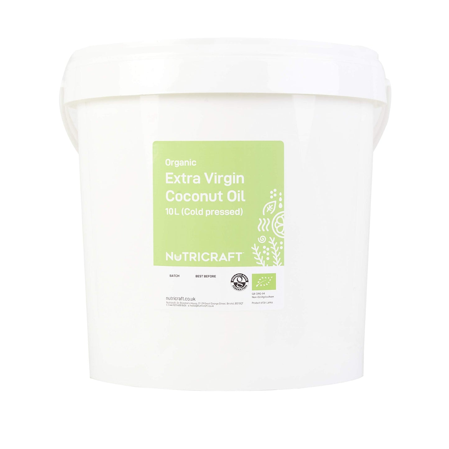 NutriCraft Organic Extra Virgin Cold-Pressed Coconut Oil - 10L bucket for bulk, wholesale, Pure Raw Coconut Oil for Cooking, Baking, Hair, Skin,