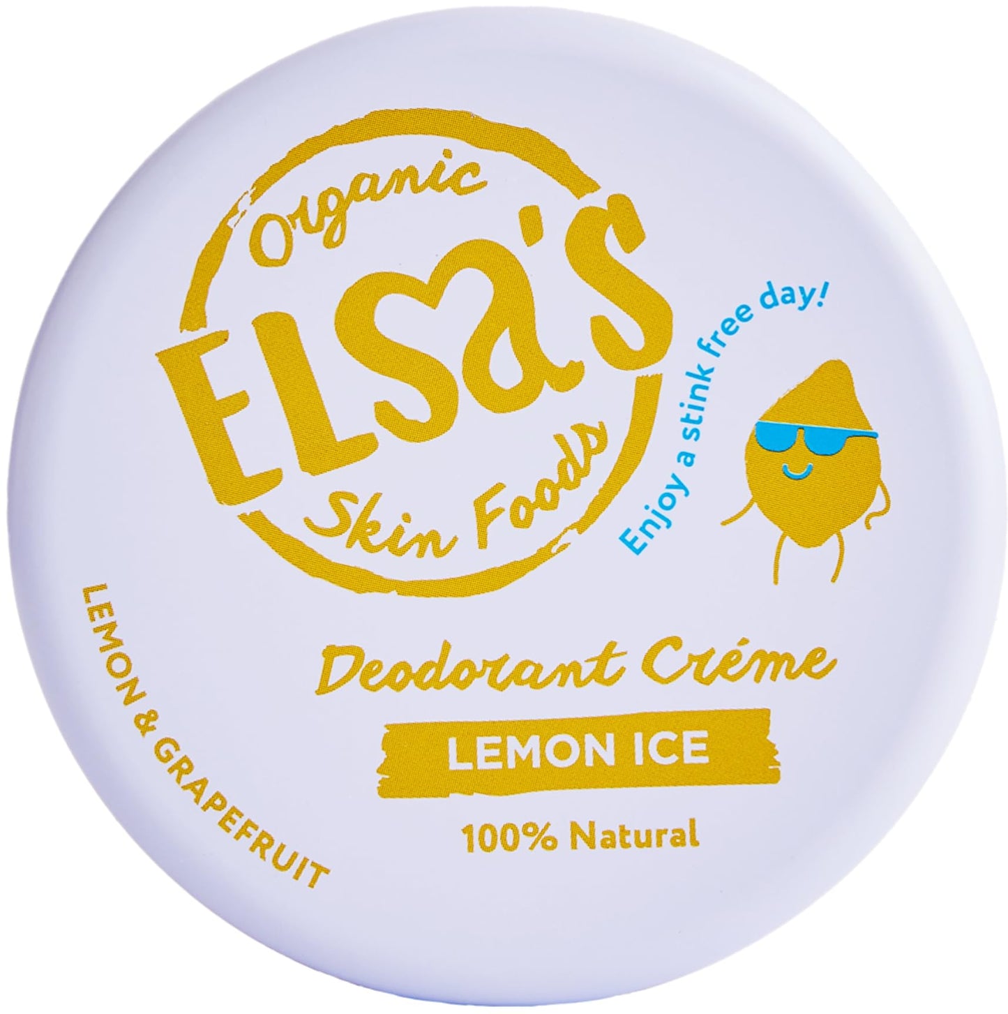 Elsa's Organic Skin Foods, Natural Deodorant Cream, Lemon Ice, Aluminium Free, Safe for Sensitive Skin, 24 Hours Protection, Whole Body Deodorant, 50g
