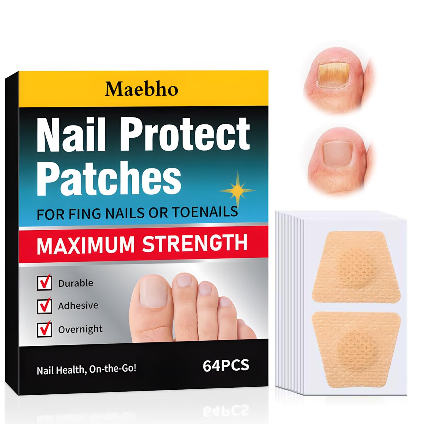 Pack of 64 Toenail Correction Patches, Nail Digging Repair Patches, Split Nail Repair Strengthening Nails, Repair for Damaged Nails and Appearance