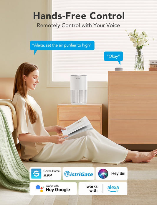 GoveeLife Mini Air Purifier for Bedroom, HEPA Smart Filter Air Purifier with App Alexa Control for Pet Hair, Odors, Pollen, Smoke, Portable Air