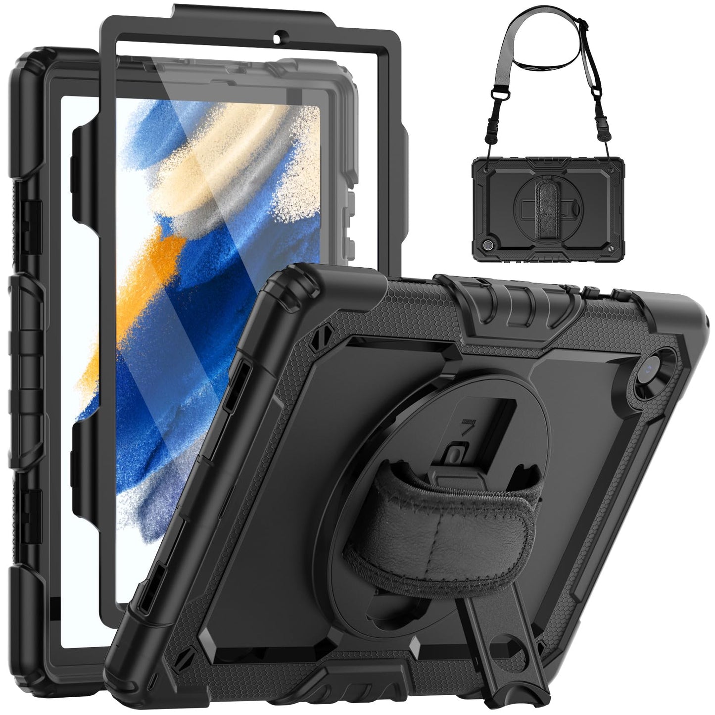 SEYMCY Case for Samsung Galaxy Tab A8 10.5 Inch 2022/2021, Full-body Shockproof with 360? Rotating Hand Strap & Stand, Screen Protector, Carrying