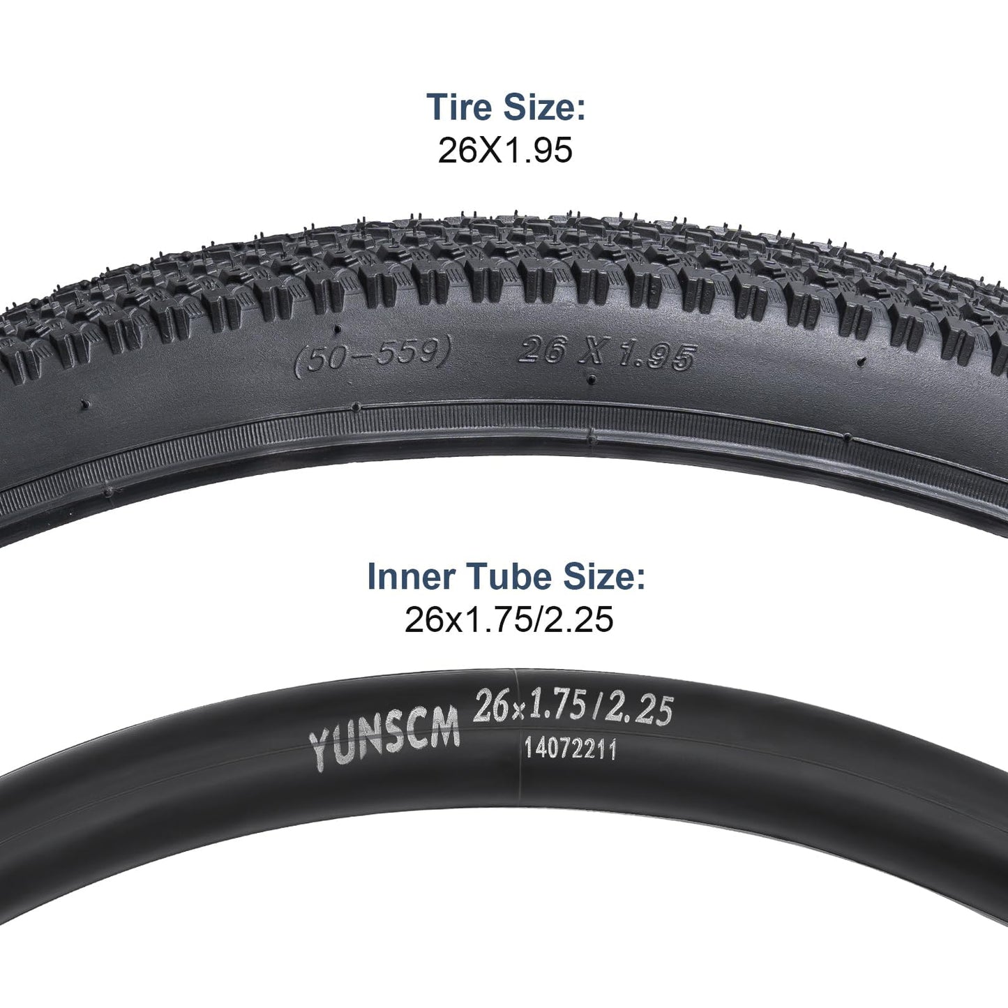 YunSCM 2-Pack 26" Mountain Bike Tyres 26x1.95 ETRTO 50-559 and 26 inch Bike Tubes AV33mm Valve, Compatible with 26x 1.85 26 x 1.95 26 x 2.0 MTB Bike