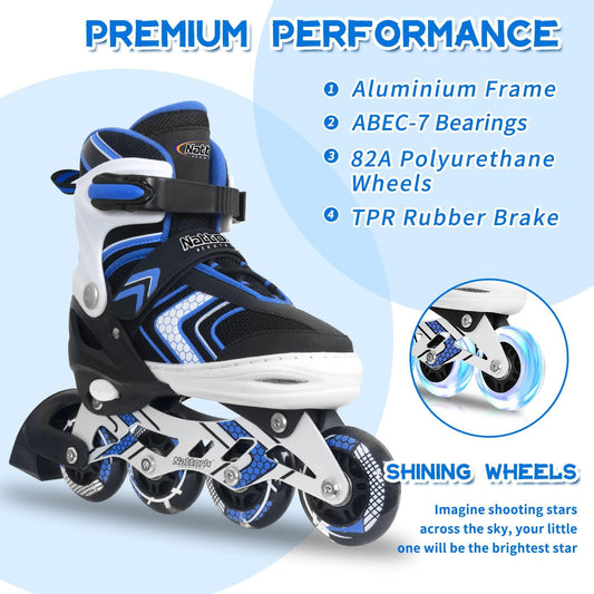 Boy Roller Skates with Full Light up Wheels, Adjustable Kids Roller Skates, Beginner Inline Skates for Boys Youth, Blue Ages 6-12