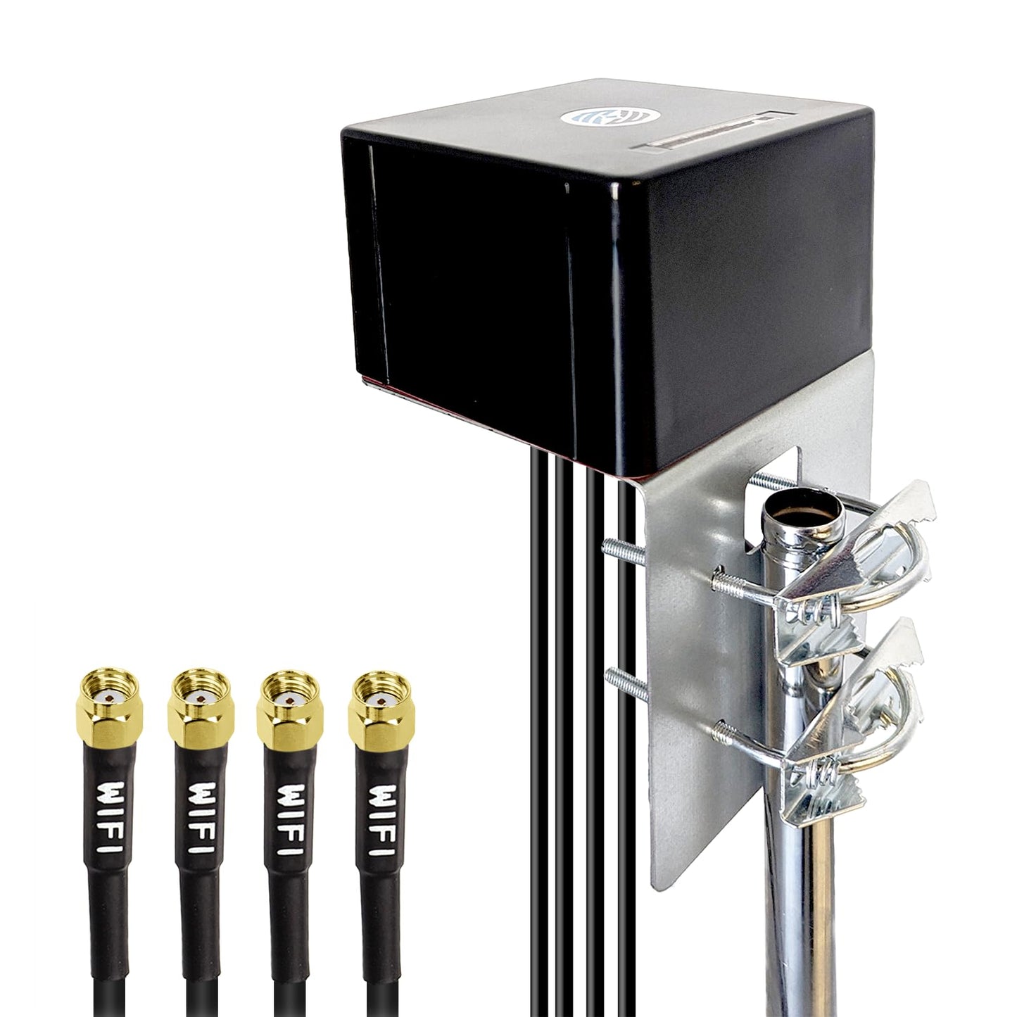 Maswell 4X4 MIMO WiFi Antenna Outdoor, 2.1-7.2GHz Omni External Aerial, WiFi 6E/7 Bluetooth IoT ZigBee WiMax, 4X 2M LMR195 Equivalent Cable with