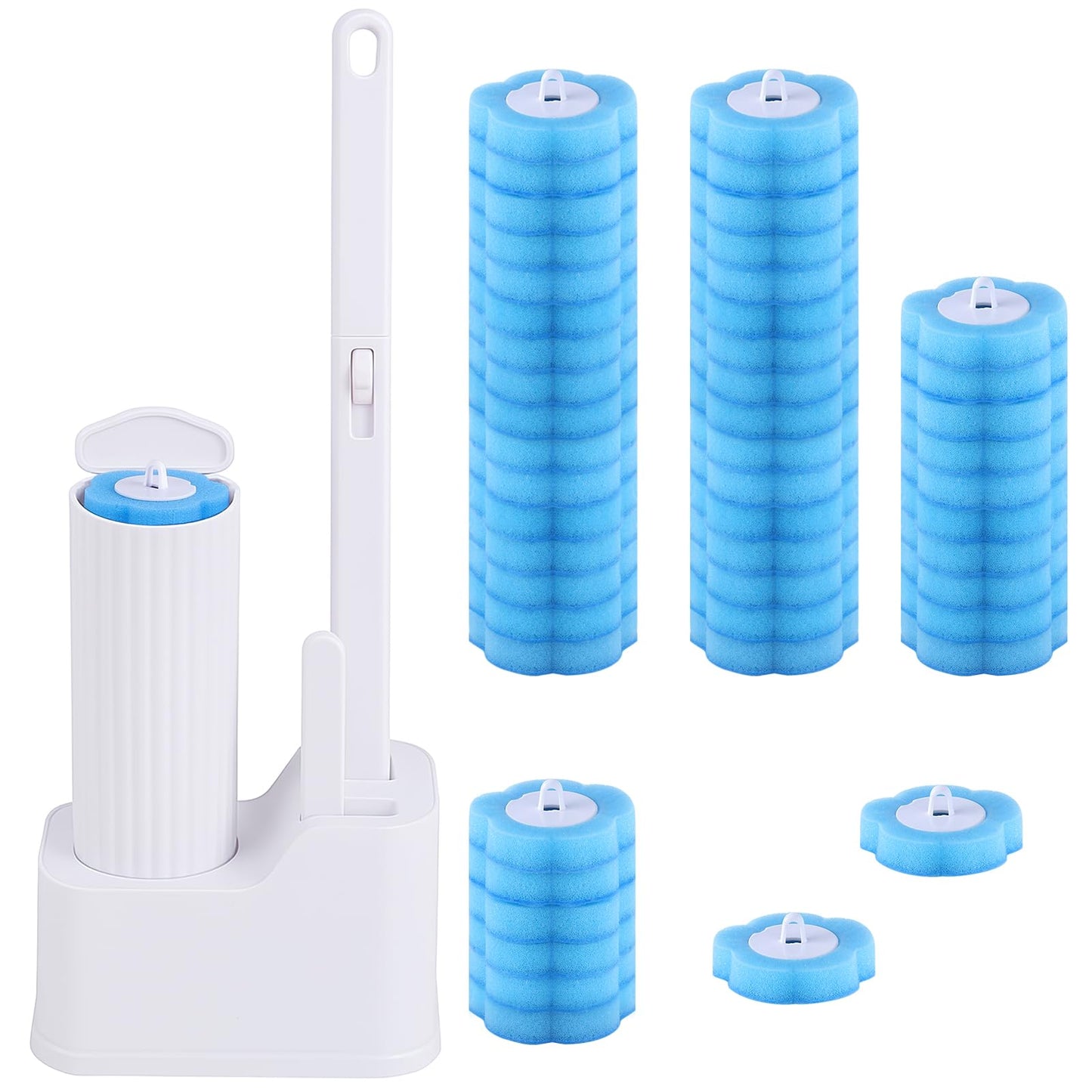 wlich Disposable Toilet Brush with 48 Refills, Bowl Toilet Brush with Wall Mounted Holder, Toilet Bowl Brush Set with Wand and Storage Box for