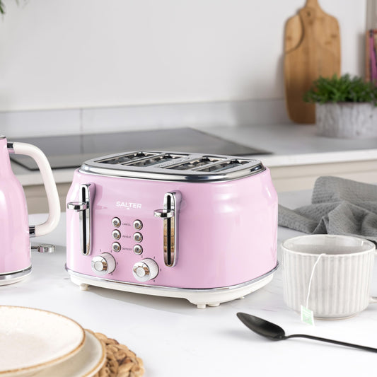 Salter Retro Pink 1.7 L Kettle 3KW Rapid Boil, 360 Base, Removable Limescale Filter, Cordless, Water Level Window, Blue Indicator Light, Boil Dry