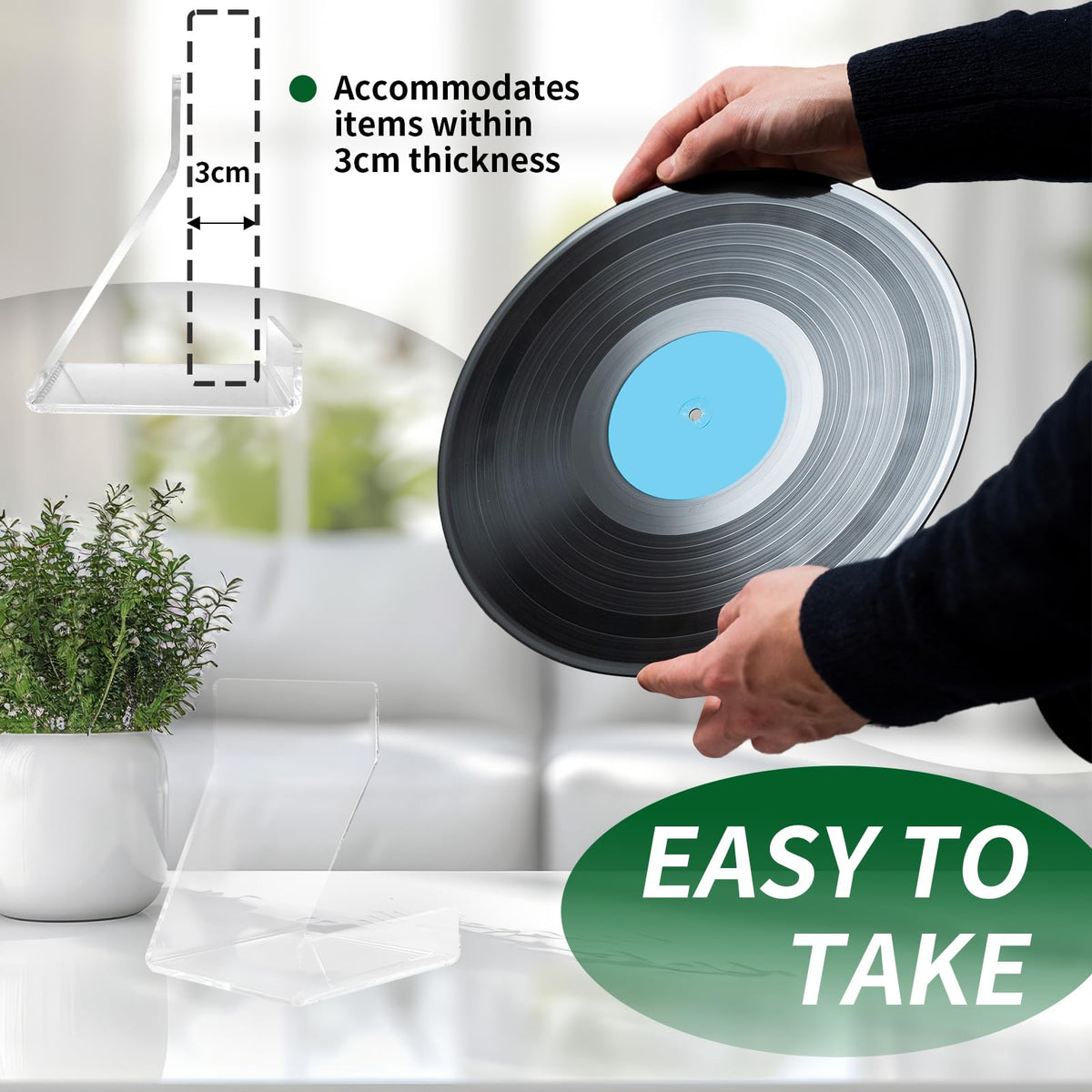 jinminamz Vinyl Mobile Holder, Storage Holder, Acrylic Vinyl Record Holder, Vinyl Display Stand, CD Holder Suitable for Discs, Books, Photo Frames