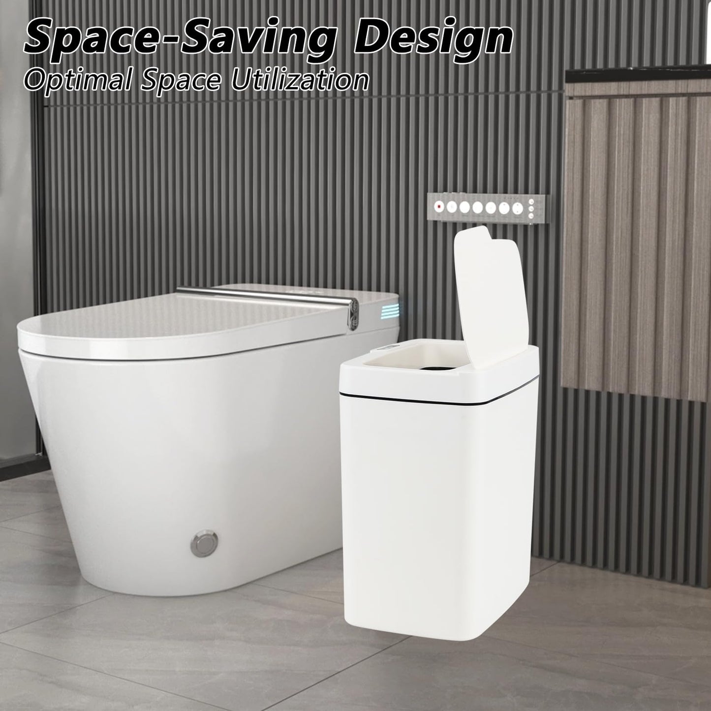 Teyyvn 15 L Automatic Motion Sensor Bathroom Trash Can with Lid, White